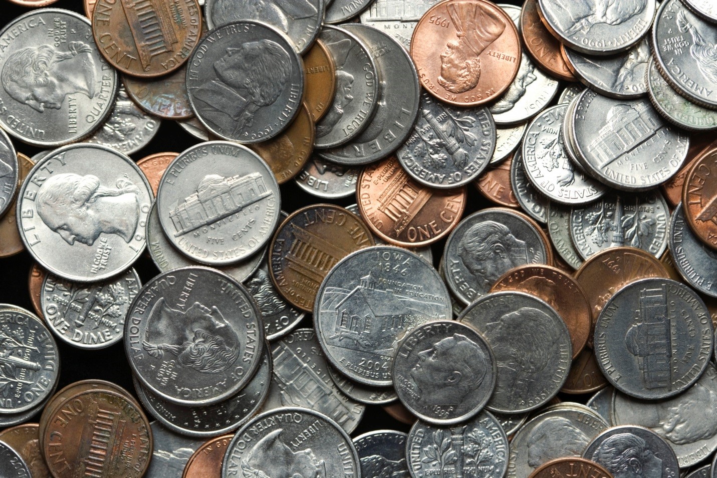 close up image of a lot of loose change